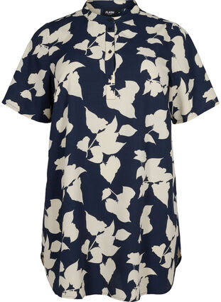 FLASH - Blomstrete tunika med korte ermer, Blue White Flower, Packshot image number 0