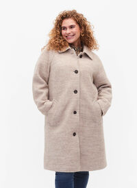 Plaid bouclé jakke med knapper, Simply Taupe, Model