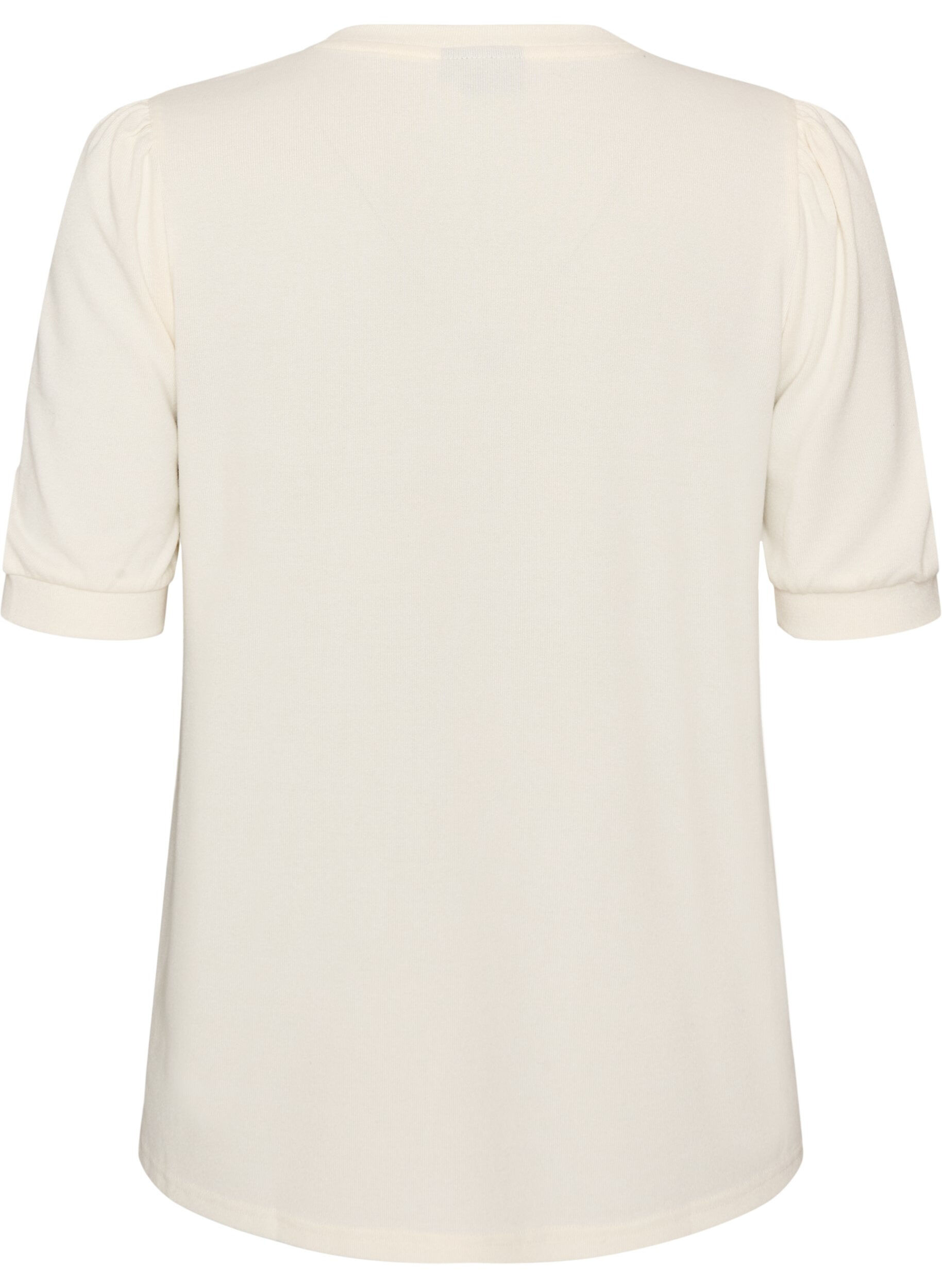 ZizziBluse med knappedetaljer og korte puffermer, Beige, Packshot image number 1