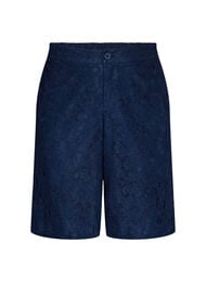 Bermudashorts med h&oslash;y midje og blonder, Bl&aring;