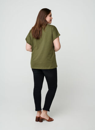 Kortermet T-skjorte med mønster i bomull, Ivy green w. Love, Model image number 1