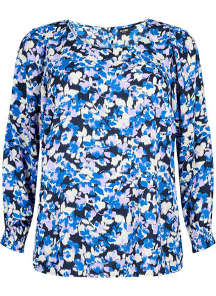 FLASH - Bluse med lange ermer og trykk	, Blue Purple Flower, Packshot image number 0