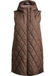 Mellomlang quiltet vest med hette, Brun, Packshot image number 0