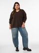 Strikket bluse med flettestrikk og V-hals, Brun, Model image number 1