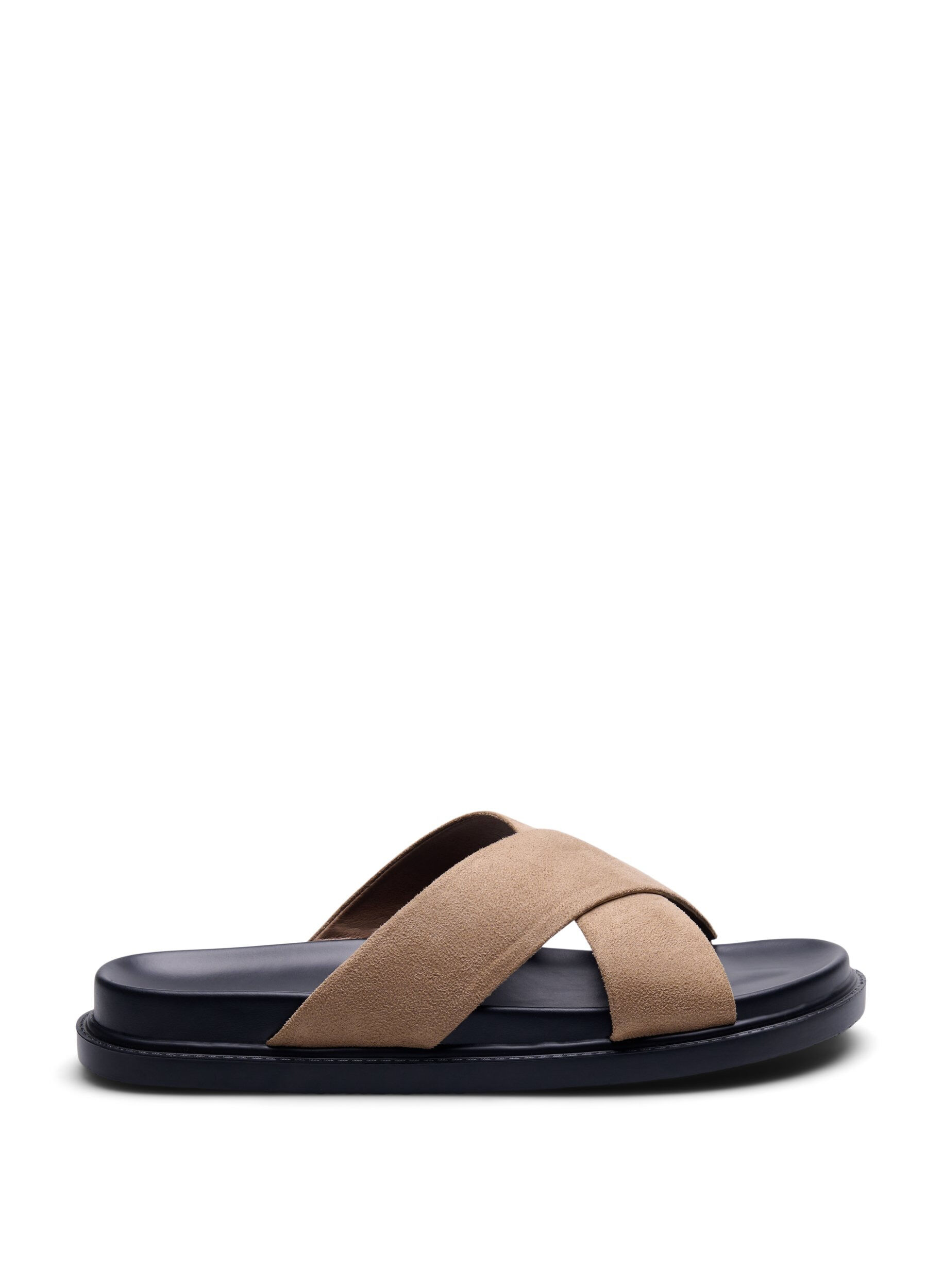 Zizzi Sandal i semsket imitert skinn med kryssreimer, Woodsmoke, Packshot image number 0