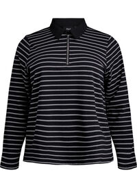 Stripete poloskjorte med glidelås, Svart Stripete poloskjorte med glidelås