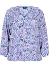 Langermet bluse med volanger , Purple Ditzy Flower