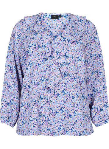 Langermet bluse med volanger , Purple Ditzy Flower, Packshot image number 0