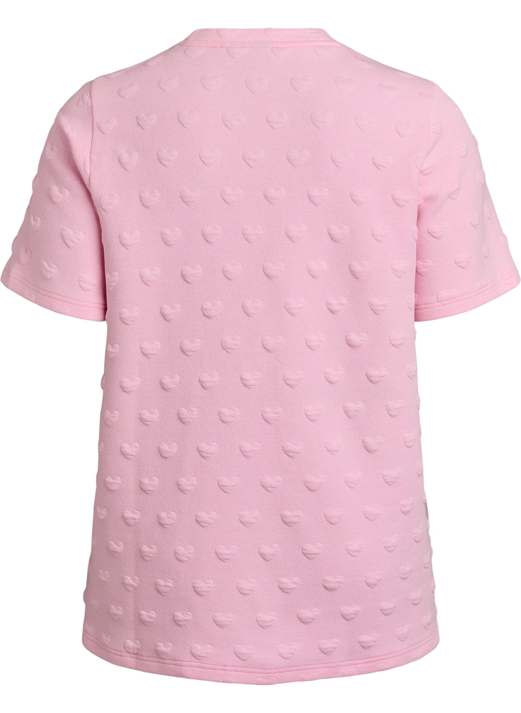 Zizzi T-skjorte i preget bomullsjersey, Rosa, Packshot image number 1