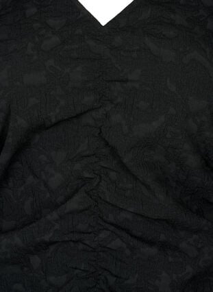 Kortermet kjole med strukturmønster og draperinger, Black, Packshot image number 2