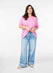 Strikket bluse med korte ermer, Rosa, Model image number 1