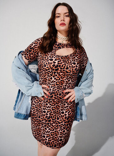 Tettsittende kjole med leopardmønster og utskjæring, Leopard AOP, Image image number 0