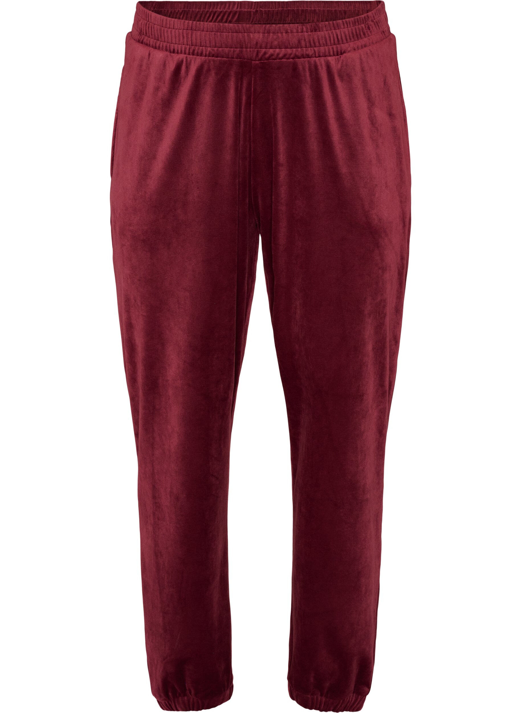 ZizziLoose fit velourbukser, R&oslash;d, Packshot image number 0