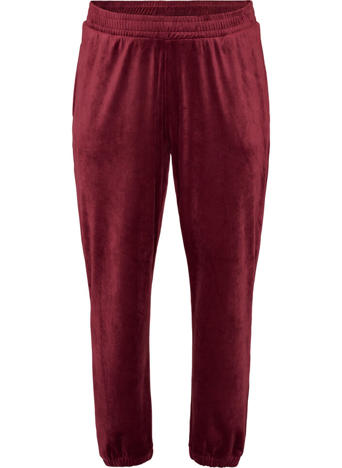 Loose fit velourbukser, R&oslash;d, Packshot image number 0