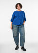 Ribbestrikket cardigan med knapper, Bl&aring;, Model image number 1