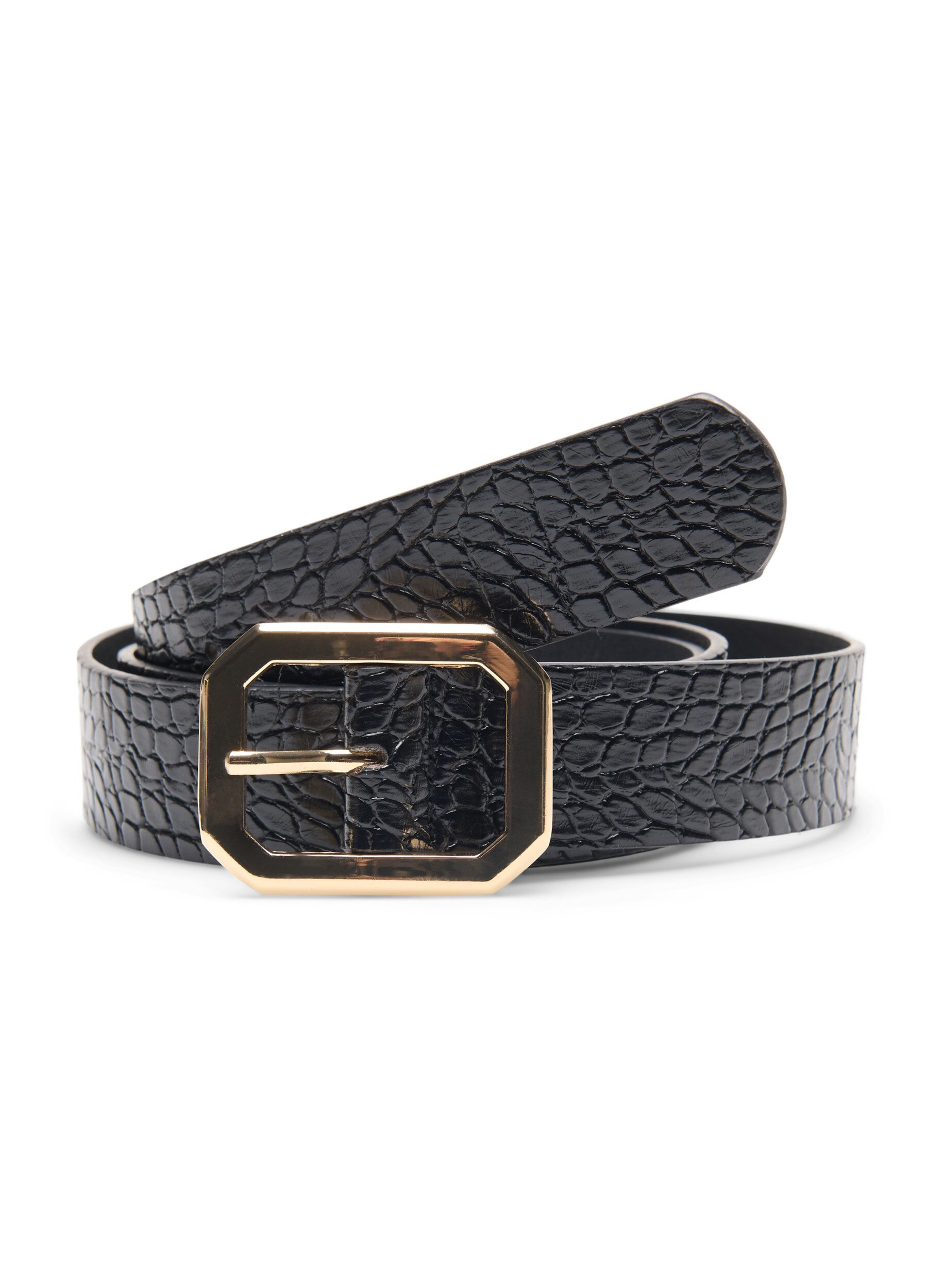 Zizzi Belte i imitert skinn med krokom&oslash;nster, Black w. Gold Buckle, Packshot image number 0