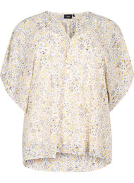 Mønstrete bluse med knyting og korte ermer, Icicle Flower AOP