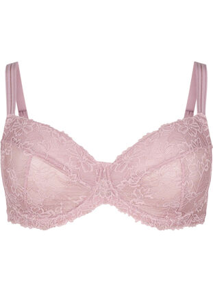 Zizzi Heldekkende BH i mesh med blonder, Rosa, Packshot image number 0