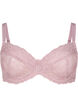 Heldekkende BH i mesh med blonder, Rosa, Packshot image number 0