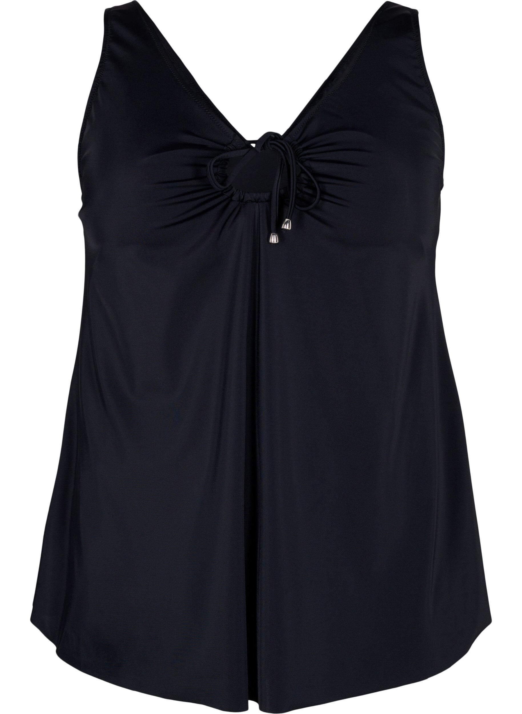 Zizzi Ensfarget tankini med sn&oslash;redetaljer, Black, Packshot image number 0