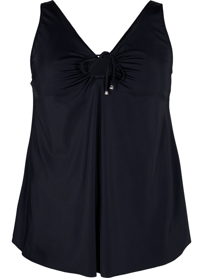 Ensfarget tankini med snøredetaljer, Black, Packshot image number 0