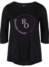 T-skjorte i bomull med 3/4-ermer, Black RO