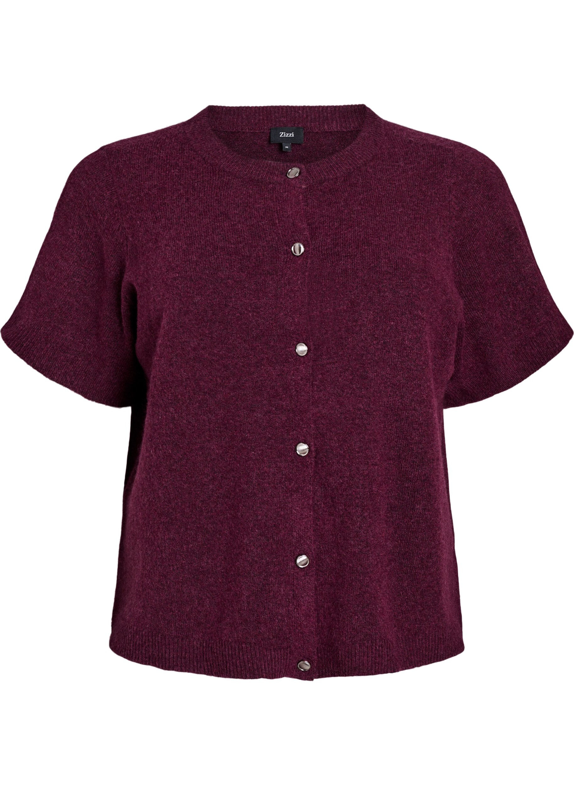 ZizziStrikket cardigan med korte ermer, M&oslash;rk Bordeaux, Packshot image number 0