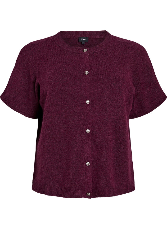 Strikket cardigan med korte ermer, M&oslash;rk Bordeaux, Packshot image number 0