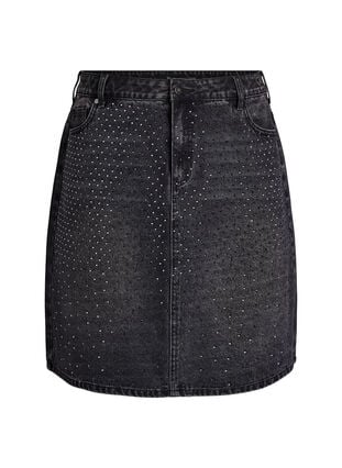 Zizzi Kort denimskjørt med rhinsteiner, Grey Denim, Packshot image number 0