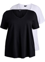 FLASH - 2-pakke t-skjorter med v-hals, Black/White