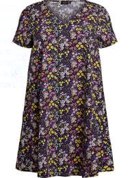 Kort A-linje kjole med blomstertrykk, Bl&aring;