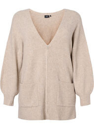 Strikket cardigan med glidelås og lommer, Simply Taupe Mel.