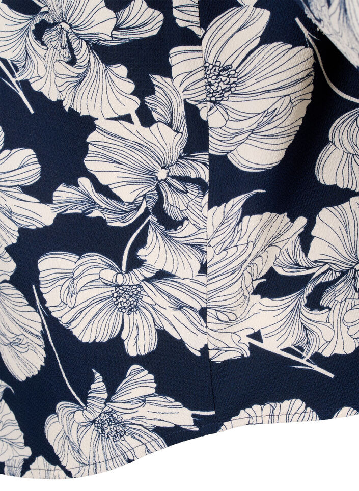 Skjortebluse med v-hals og trykk, Navy B. Flower AOP, Packshot image number 3