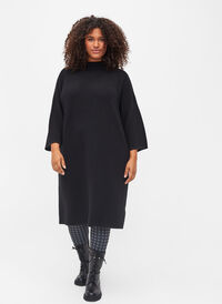 Strikkekjole med cropped ermer, Black, Model