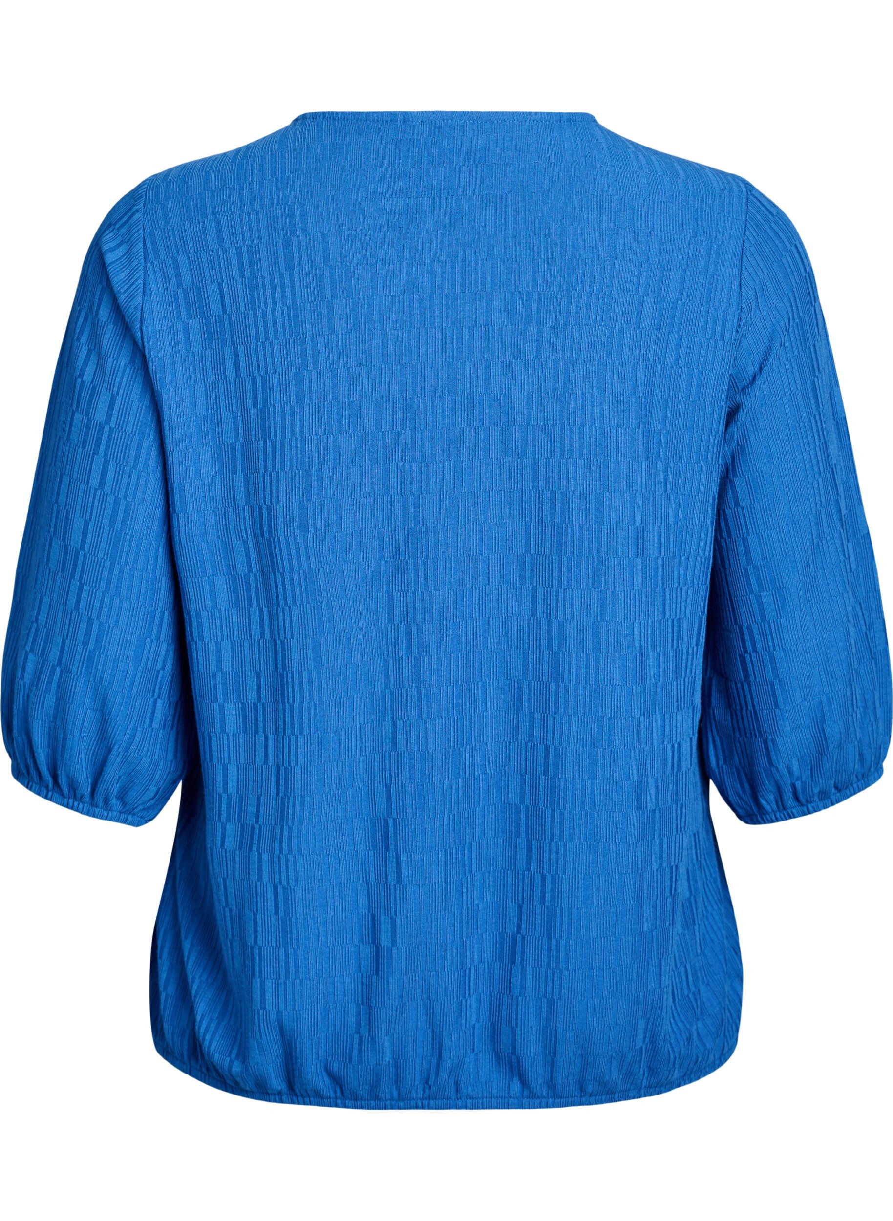 ZizziBluse med tekstur og 3/4 ermer, Bl&aring;, Packshot image number 1
