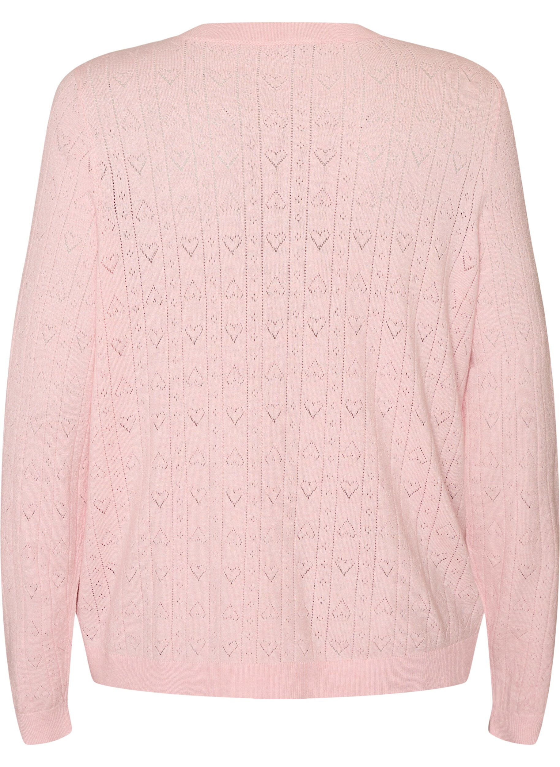 ZizziStrikket cardigan med hjerte hullbroderi, Rosa, Packshot image number 1