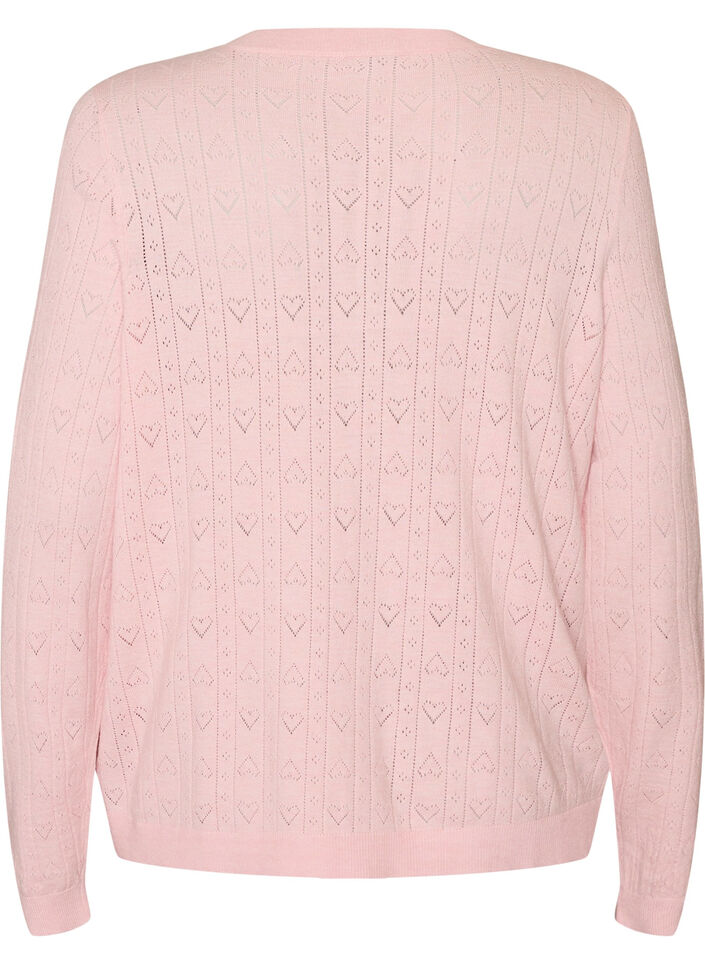 Strikket cardigan med hjerte hullbroderi, Rosa, Packshot image number 1