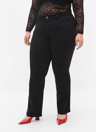Ellen bootcut jeans med høyt liv, Black, Model image number 2