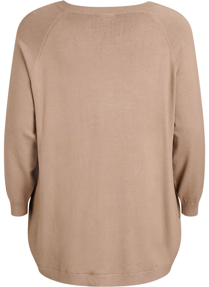 Strikkebluse med knapper i sidene, Beige, Packshot image number 1