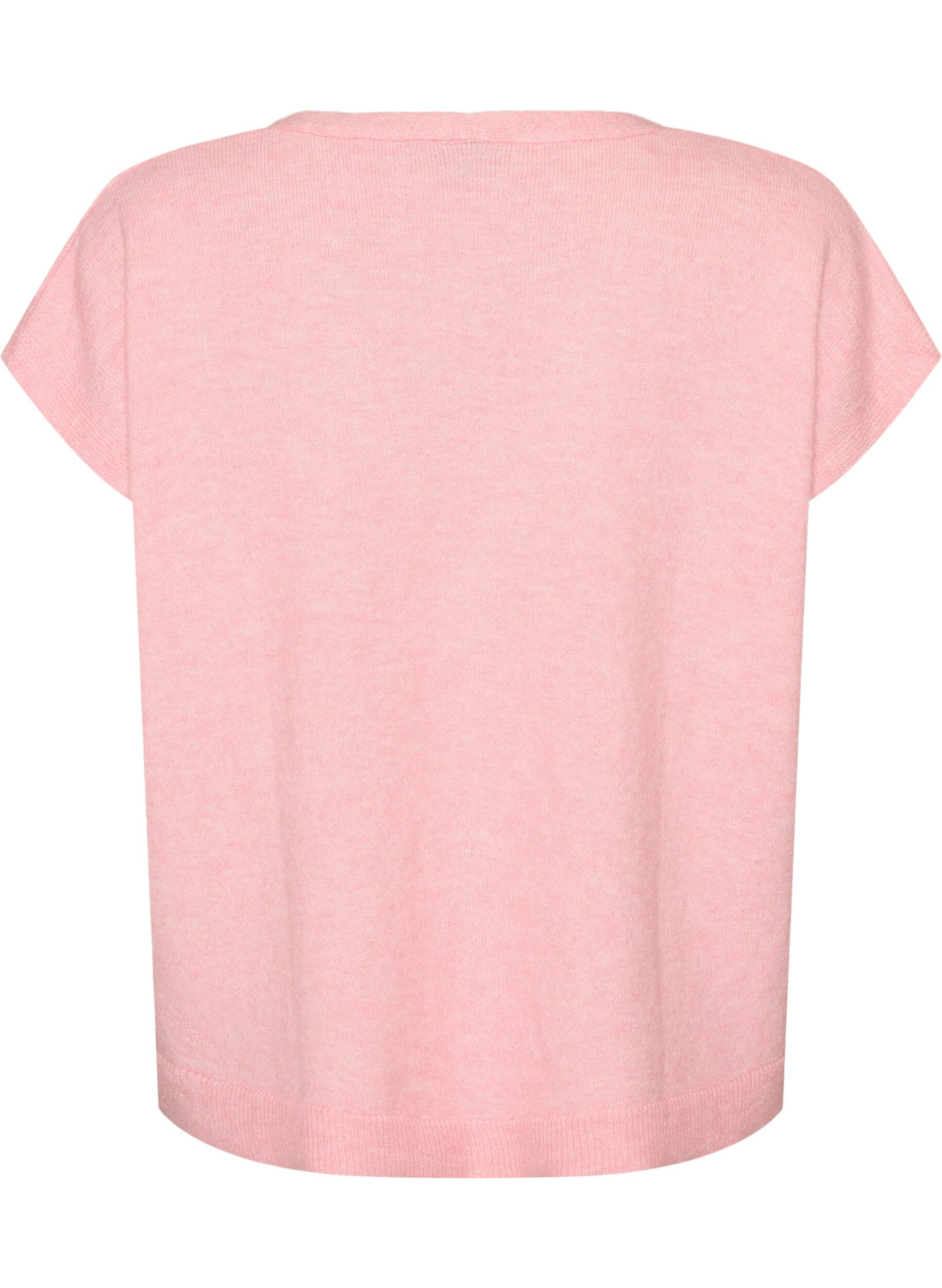 ZizziStrikkevest med V-hals og dekorative knapper, Rosa, Packshot image number 1