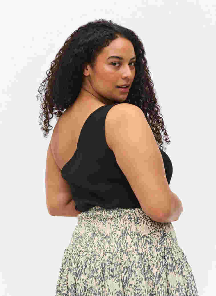 Topp med one-shoulder i bomull, Black, Model