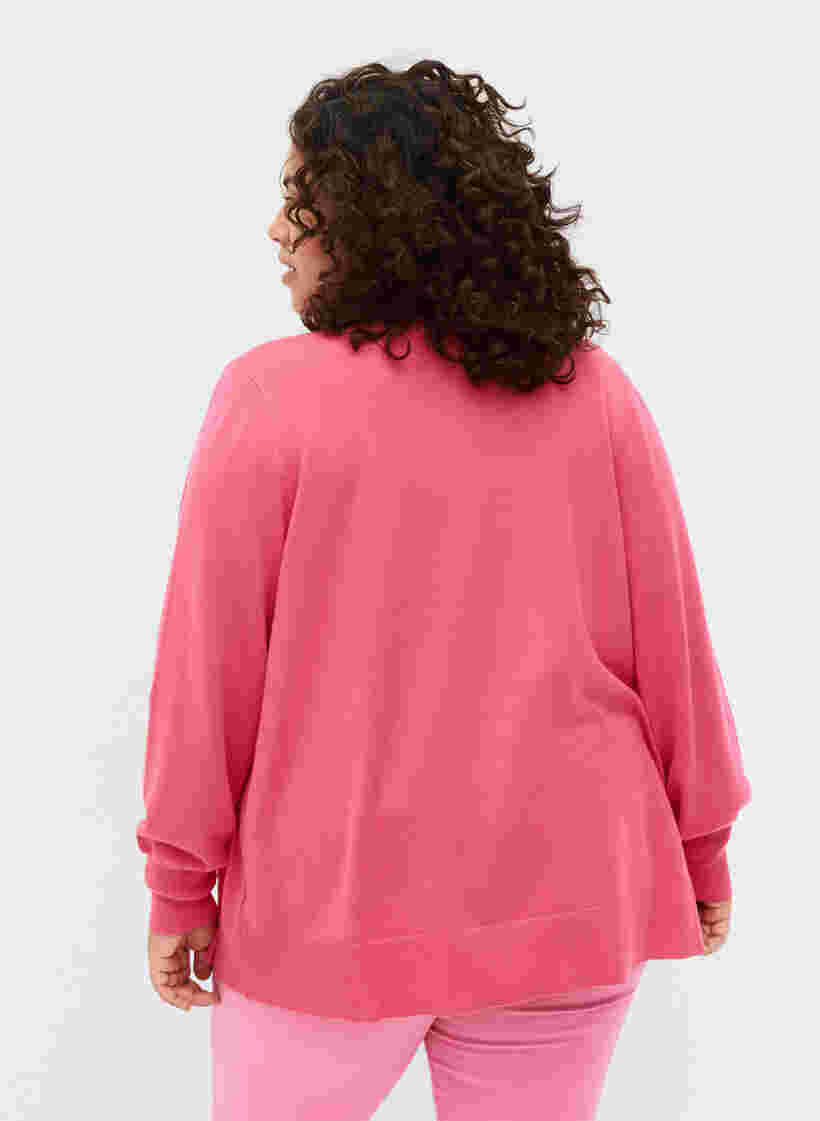 Ribbet cardigan med knappelukking, Hot Pink, Model image number 1