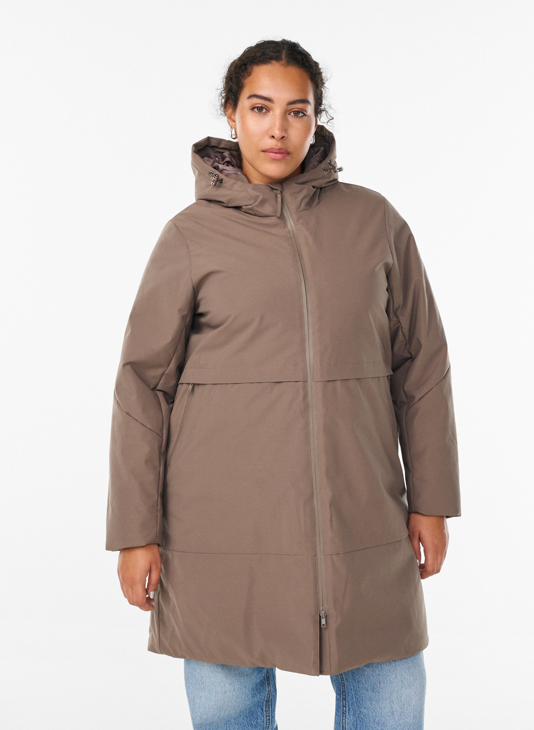 Vinterjakke med justerbar midje, Brun, Model