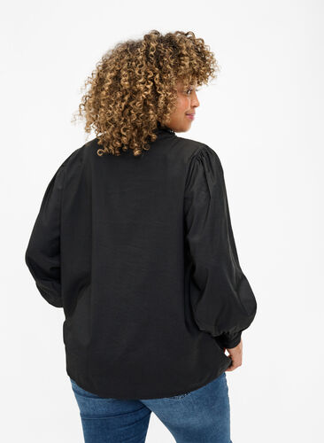 Viscose skjorte Bluse med ruffles, Black, Model image number 1