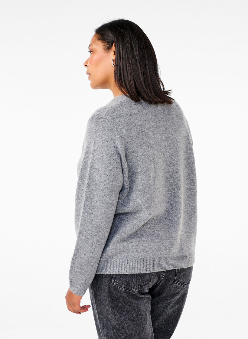 Strikket cardigan med sølvfarget sløyfe, Medium Grey Melange, Model image number 1