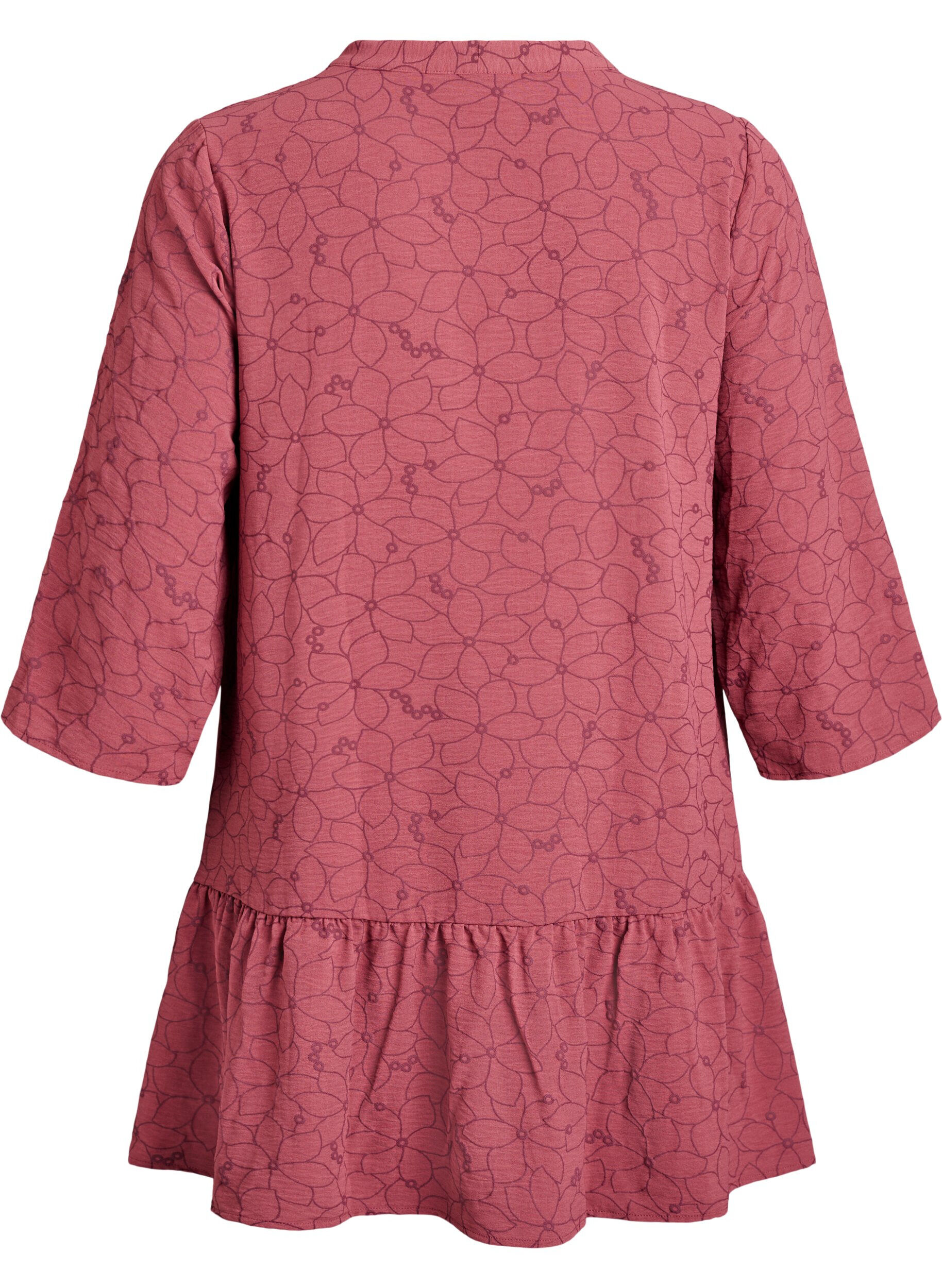 Zizzi Tunika med brodert blomster-m&oslash;nster og 3/4 ermer, Rosa, Packshot image number 1