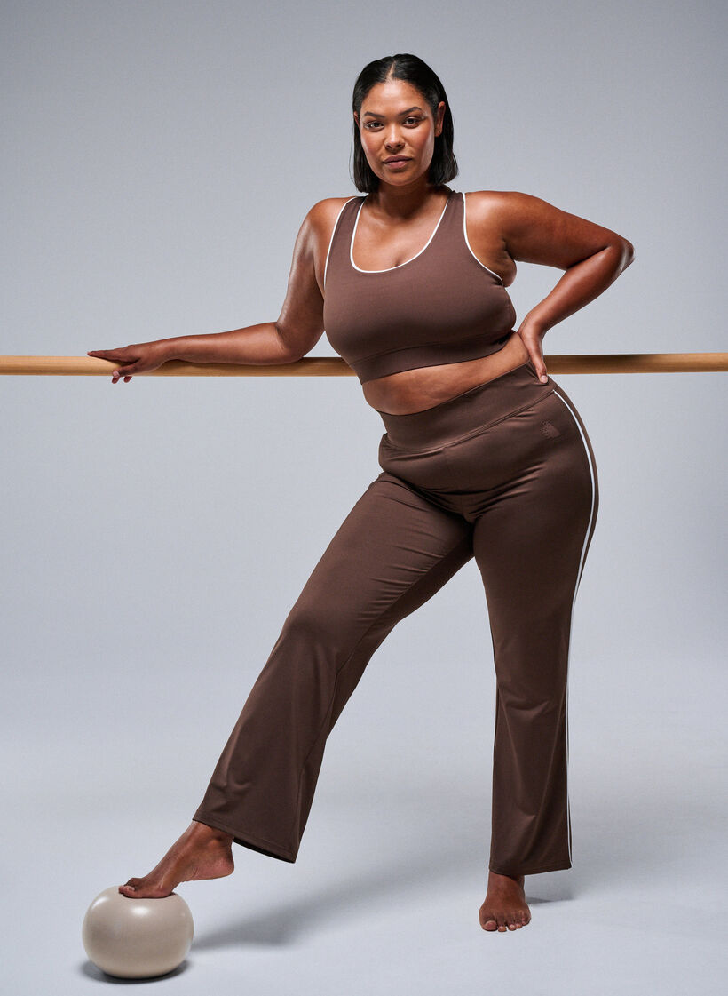 Flared treningsbukser med kontrastkanting, Brun, Image image number 0