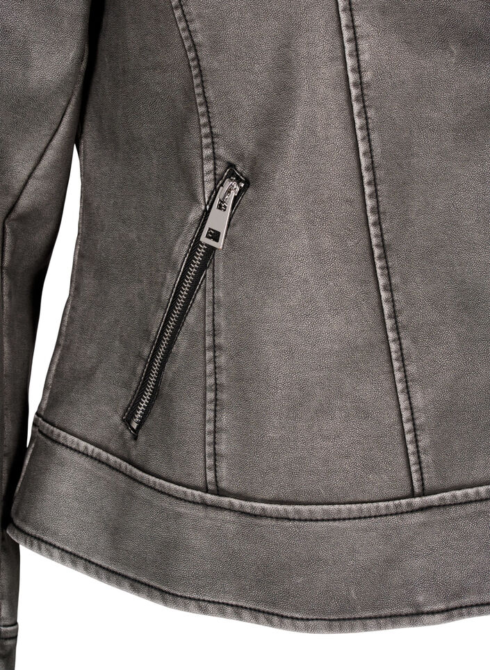 Jakke i kunstskinn med slitt look, Dark Grey Wash, Packshot image number 3