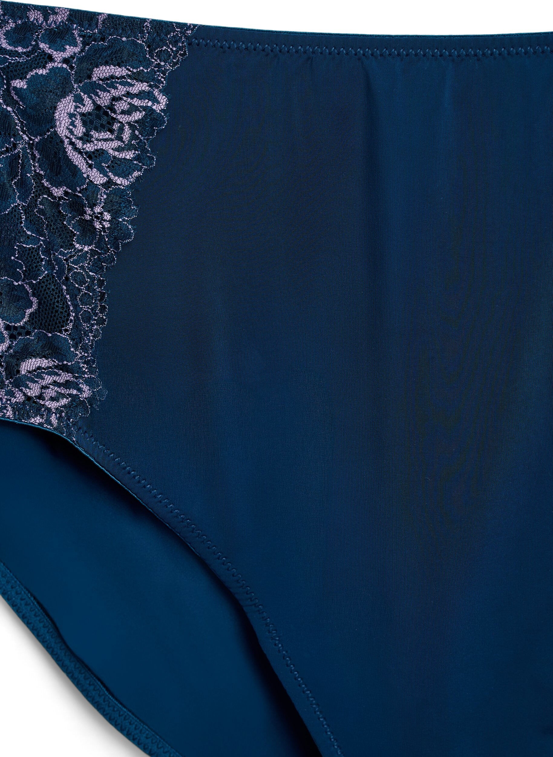 Zizzi Microfiber truser med blonder og vanlig midje, Bl&aring;, Packshot image number 2