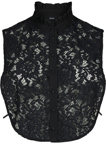 Løs skjortekrage med blonder, Black, Packshot image number 0